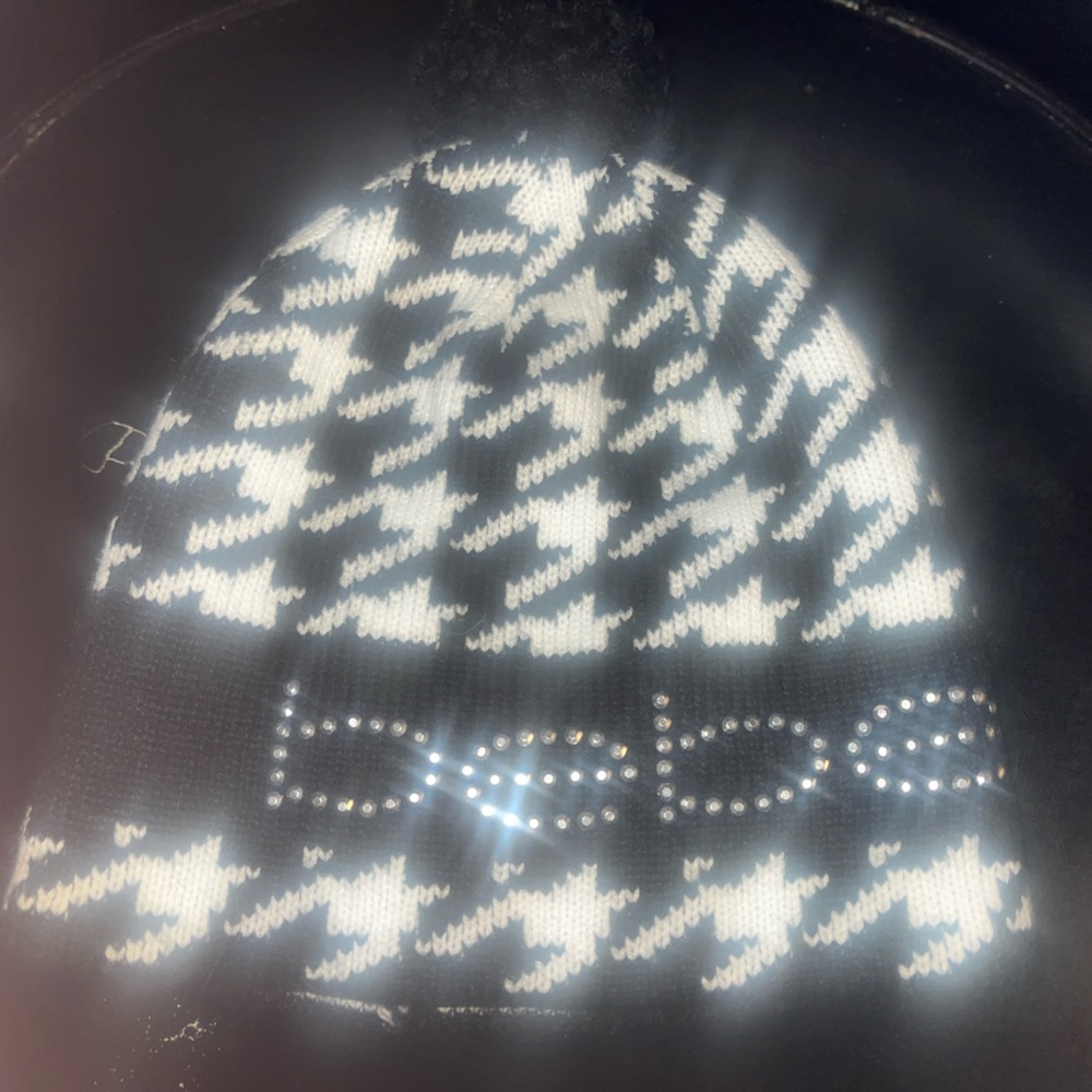 Bebe Houndstooth Hat with Rhinestones